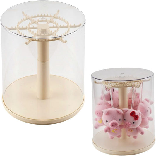 360° Rotating Clear Display Case Box - Plush Doll Mini Figurine Collectibles Keychains - Stackable Transparent Acrylic Storage Organizer - Blind Box Showcase: 6 Hooks Rack & Removable Cover | NO Doll