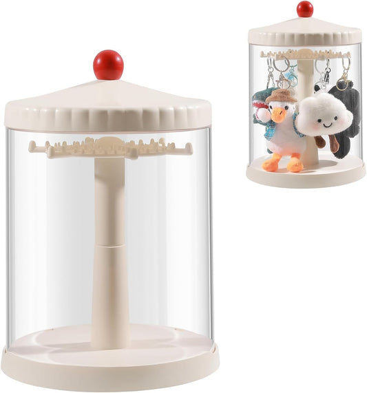 360° Rotating Clear Display Case for 5.9-6.7 Plush Dolls, Collectible Toy, Action Figures, Transparent Dust-Proof Protective Storage Box with Cover, Stackable, White